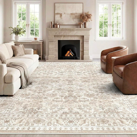 HOMFINE Vintage tapijt - woonkamertapijt slaapkamertapijt wasbare tapijten eetkamertapijt laagpolig buitentapijt pluizig antisliptapijt 200 x 300 cm Beige