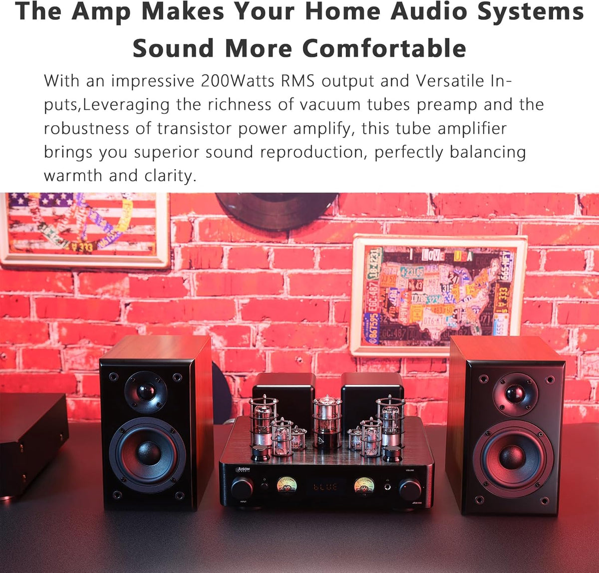 JTA100 2025 130 W buisversterker, hifi-versterker van instapklasse met BT 5.0, afstandsbediening, AUX, coax, phono en USB-ingang, subwoofer-uitgang, 2.1-kanaal voor platenspeler