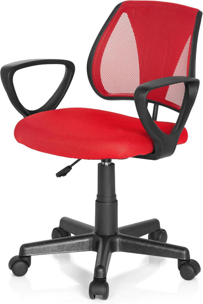 hjh OFFICE 725103 kinder- en jeugddraaistoel KIDDY CD netstof rood bureaustoel met rugleuning in hoogte verstelbaar