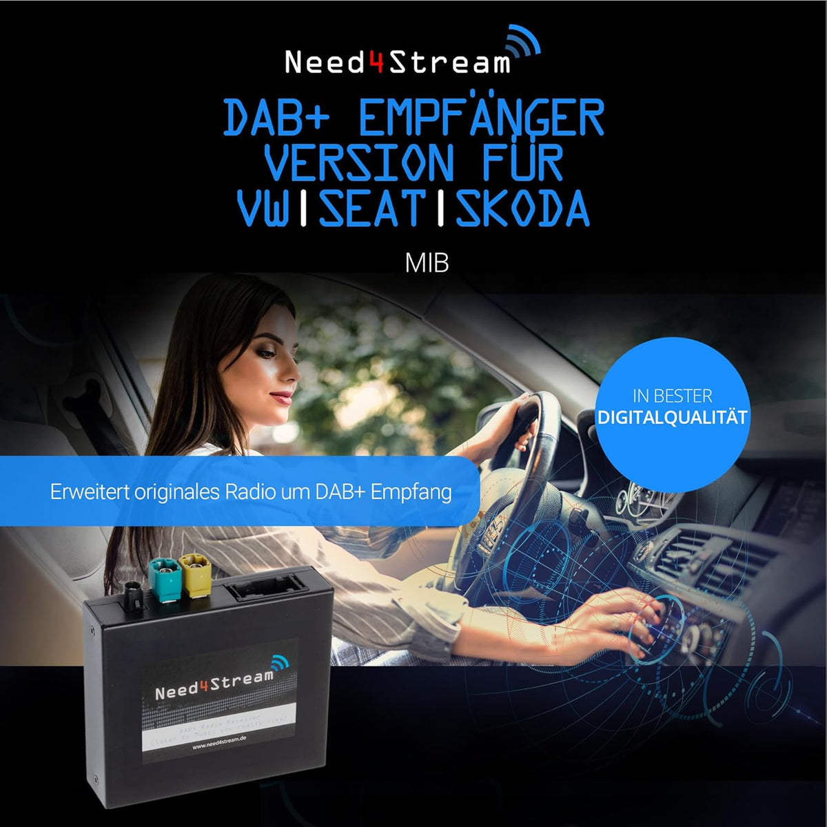 DAB+ ontvanger compatibel met VW Seat Skoda MIB, digitale radio upgrade met zenderlijsten, zenderlogo's en titelnamen