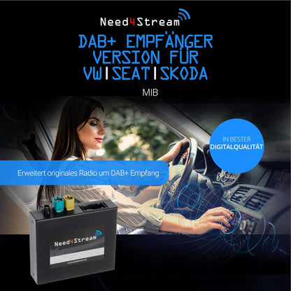 DAB+ ontvanger compatibel met VW Seat Skoda MIB, digitale radio upgrade met zenderlijsten, zenderlogo's en titelnamen