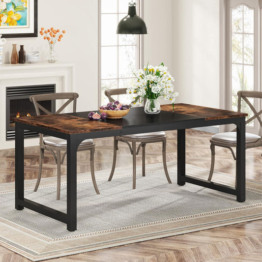 Tribesigns Dining Table 160x80cm for 4-6 People, Rectangular Industrial Kitchen Table with Robust Metal Legs, Large Dining Room Table for Kitchen and Living Room (Rustic Brown) - QUORE