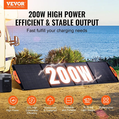 VEVOR 200 W zonnepaneelkit, 18 V, monokristallijn zonnepaneel, waterdicht ETFE-oppervlak (IP67), zonne-installatie, omzettingssnelheid van 23%, inclusief 4-in-1 MC4-adapterkabel, ideaal voor campers,
