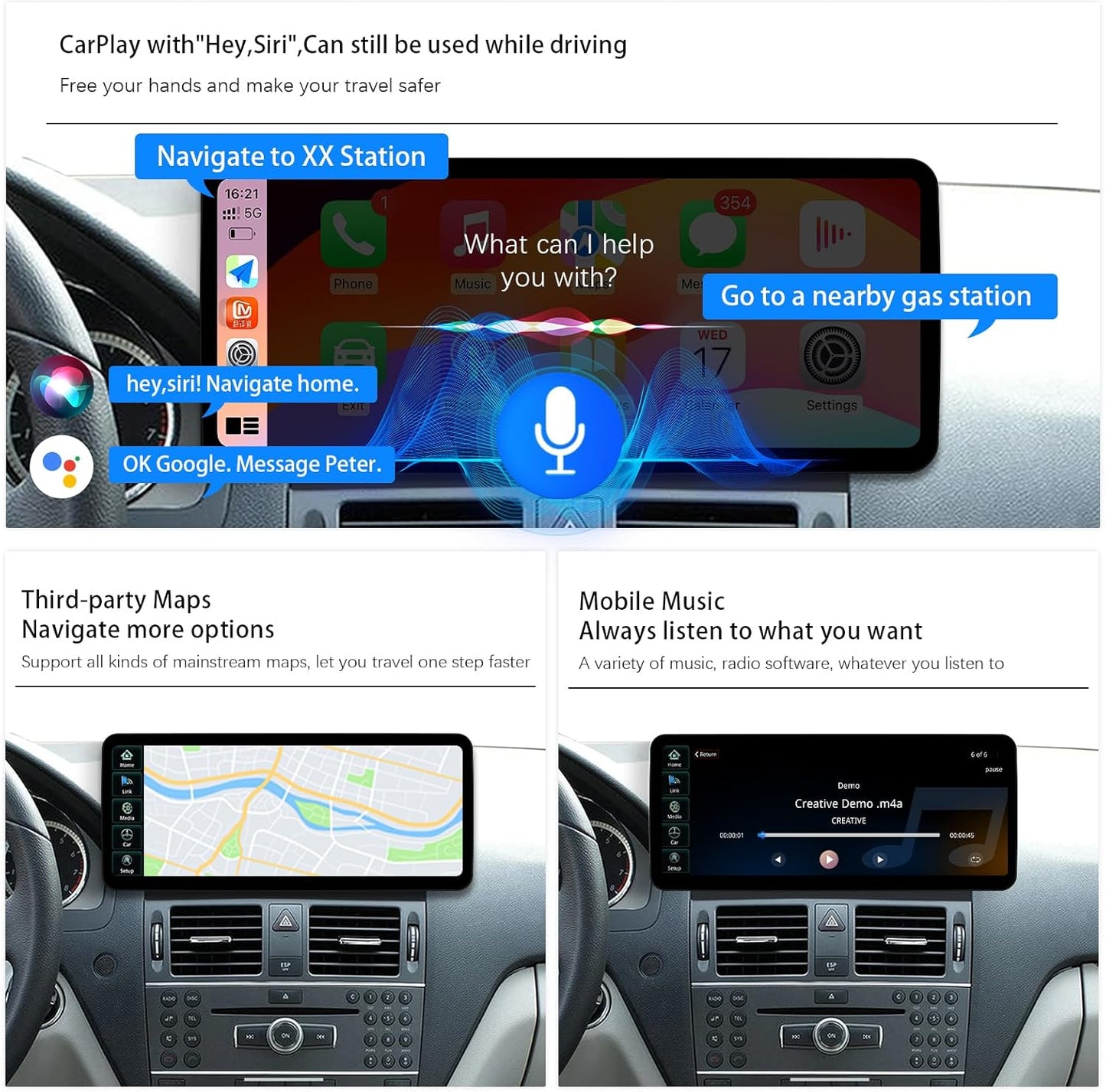 Ultra schmal 12,3 Zoll Android Auto Radio für Mercedes Benz C GLA Klasse W204 S204 Carplay Mulitmedia Player HD1920 * 720 2011-2014 BT Stereo Call Music (Linux 4.5/4.7 System)