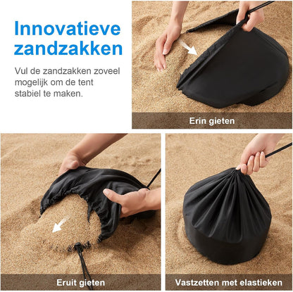 WolfWise UPF50+ Strandtent Zonnescherm, 2,3 x 2,3 m Familie Strand Parasol Geschikt voor 2-6 Personen, Gemakkelijk Op te zetten Winddicht Waterdicht Strand Afdak, Blauw, Large