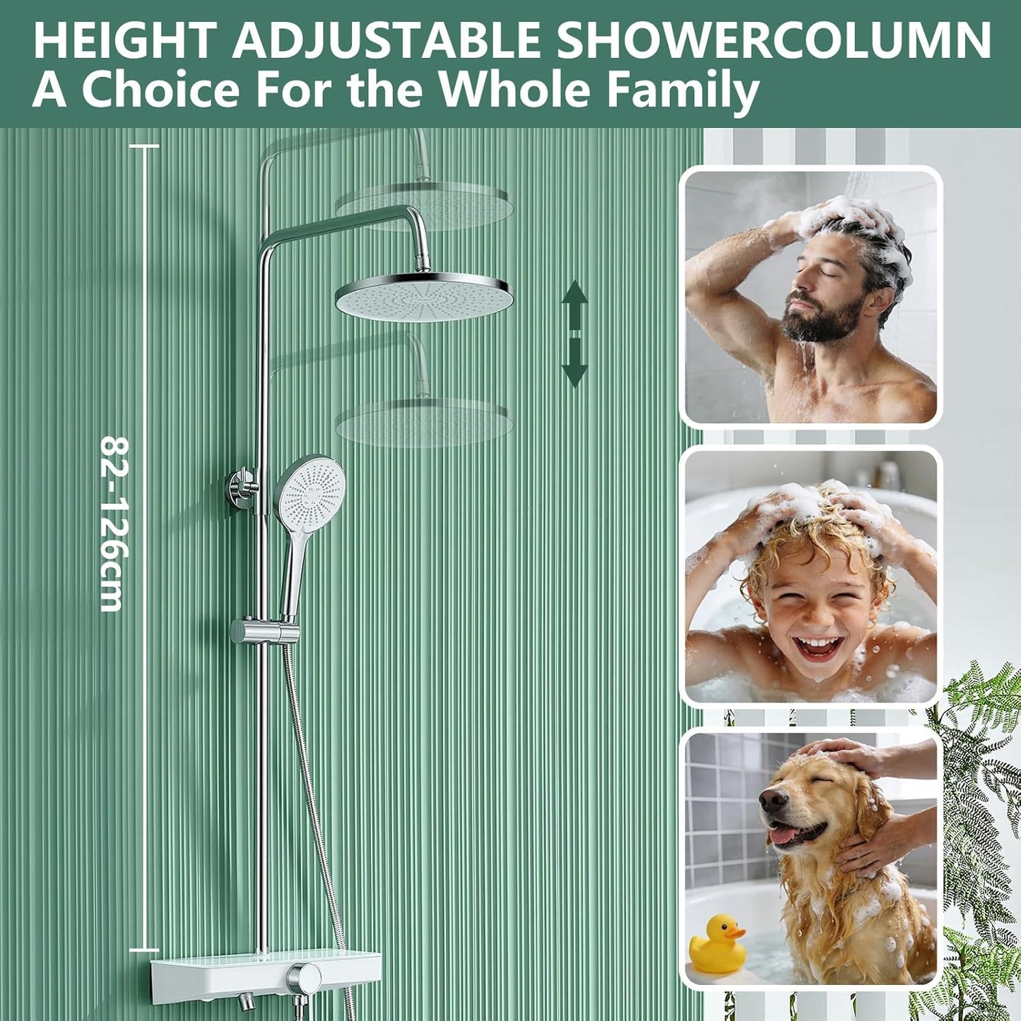 Douche Systeem – Doucheset – Regendouche – Handdouche – Douchekop – Glazen Plank – Eén Knop Bediening – Drie Instelbare Straalsoorten