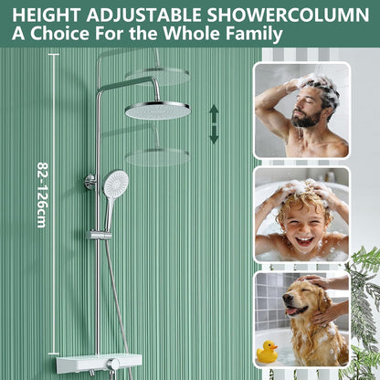 Douche Systeem – Doucheset – Regendouche – Handdouche – Douchekop – Glazen Plank – Eén Knop Bediening – Drie Instelbare Straalsoorten