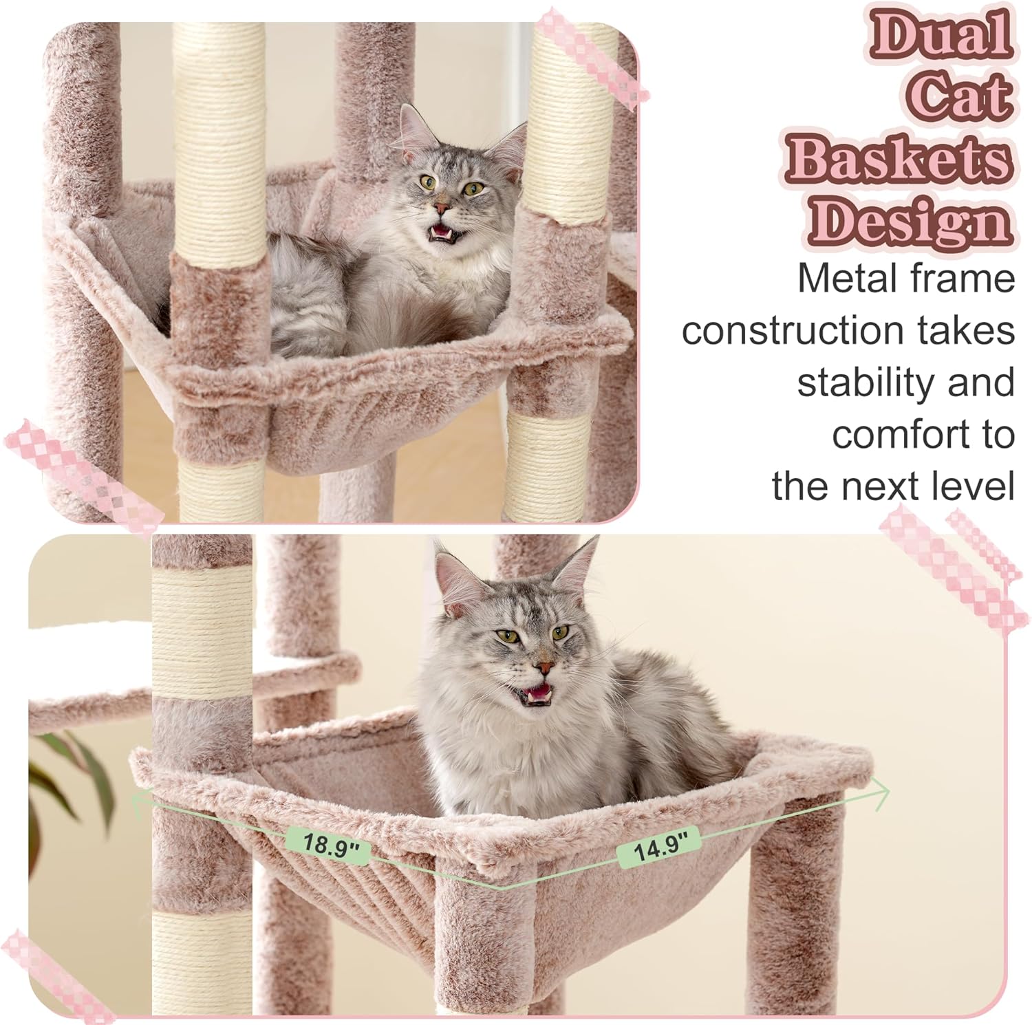 Krabpaal – Kattenboom – Krabmeubel – Klimpaal – Kattenhuis – Bruin Beige – XXL Stabiele Basis 70x50 cm – Extra Groot Platform 50x40 cm - QUORE