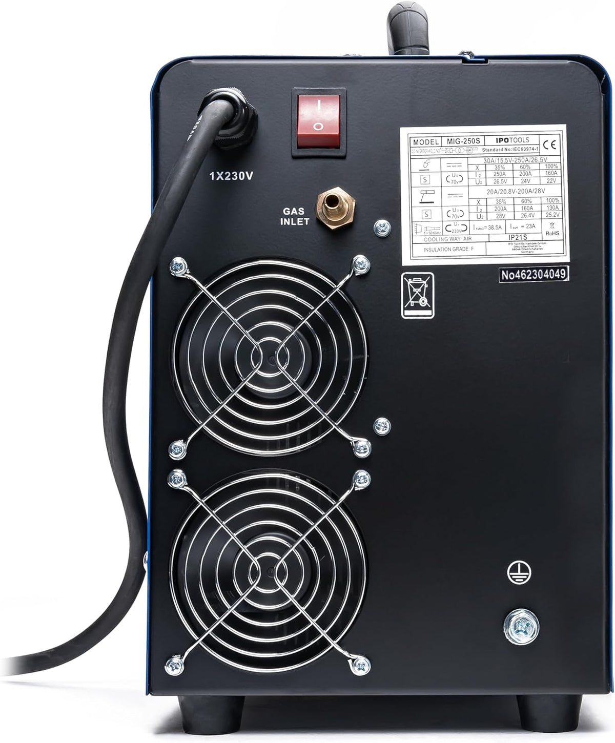IPOTOOLS MIG-250S 5-in-1 MIG MAG lasapparaat - Synergic beschermgas lasapparaat met 250 ampère FLUX vuldraad-lasapparaat zonder gas, geschikt voor elektroden, E-hand, digitaal, IGBT, 230 V