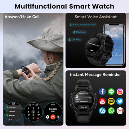 KOSPET Tank S2 Smartwatch voor dames en heren, met GPS en telefoonfunctie, 5 ATM waterdicht, fitnesstracker met AMOLED-display, bewaking van hartslag, SpO2, slaap, cyclusbewaking, 170+ sportmodi