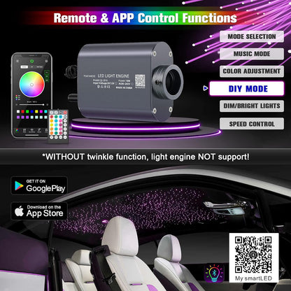 16W Sterrenhemel glasvezel licht voor auto/thuis, glasvezelkabel 570pcs of (0.75+1.0+1.5mm)*4m Star plafondlampen kit met Bluetooth-app/afstandsbediening/muziekmodus