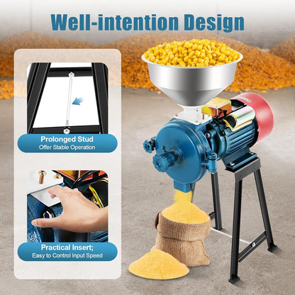 Electric Grain Grinder, Scrap Mill, Grain Mill for Electric Grain Mill, Rice, Soybeans, Mill, Machine with Funnel, Grain Crusher, Commercial Electric Mill, Corn, Straw Feed - QUORE