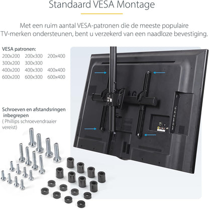 Plafondbeugel Voor Flatscreen Tv – Tv Plafondbeugel – Tv Beugel – Tv Houder – Tv Ophangbeugel – 32 Tot 75 Inch – Verstelbare Stang 2,5 Tot 2,9 M