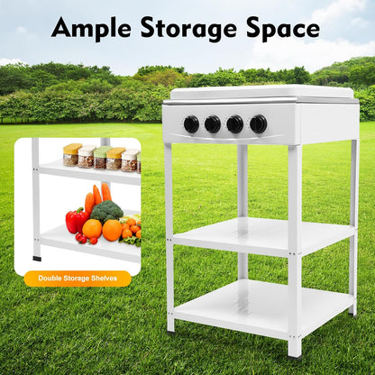 OUKANING 4-Flame Gas Stove Freestanding, Portable Outdoor / Indoor Gas Hob with Wind Protection and Dust Protection, Manual Flammable (Lpg/Ng), Non-Slip Feet and Heat Dissipation (White) - QUORE