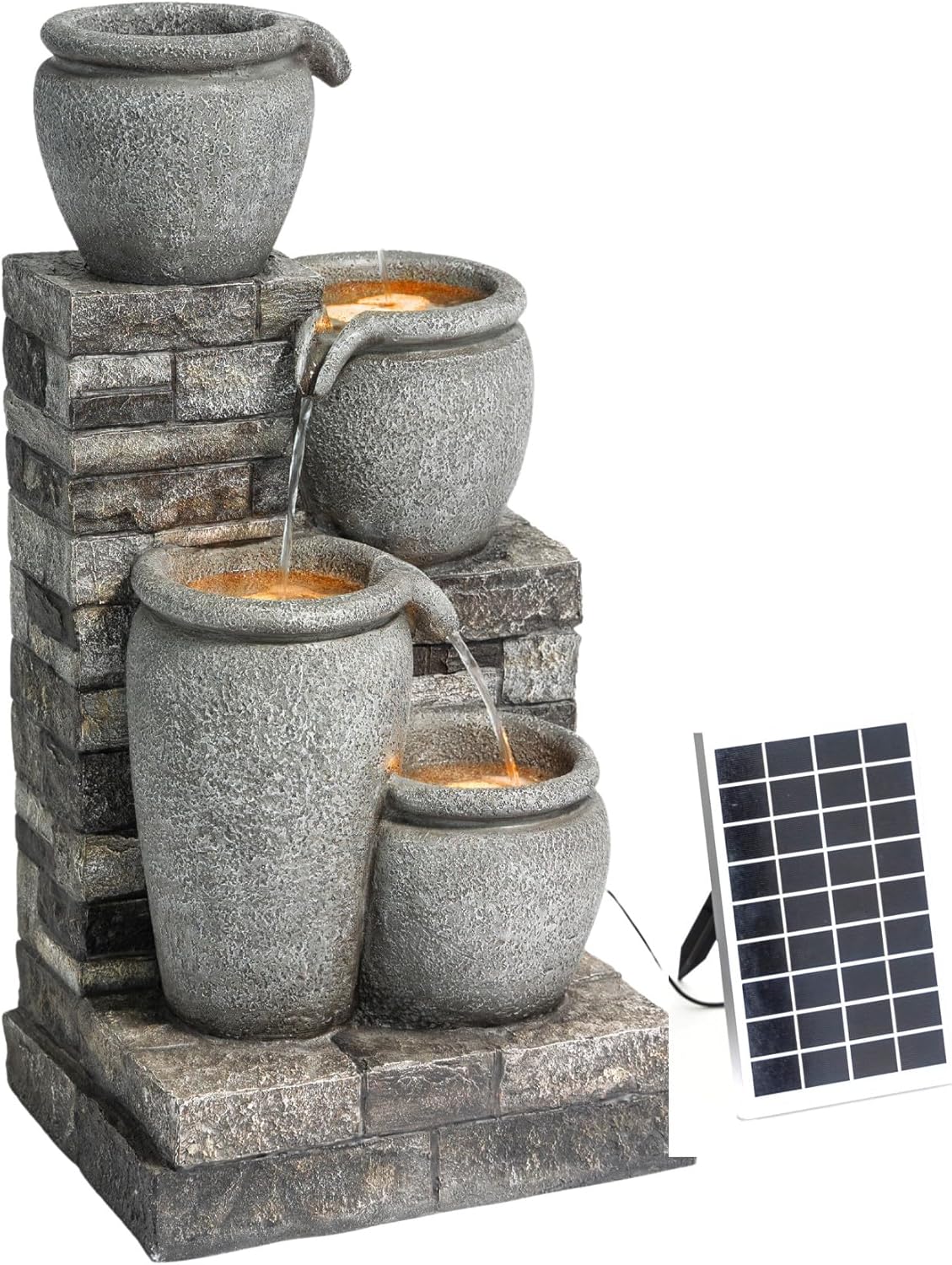 Teamson Home 4 Lagen Zonneenergie Fontein Grijs voor Tuin en Patio