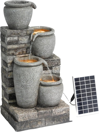 Teamson Home 4 Lagen Zonneenergie Fontein Grijs voor Tuin en Patio