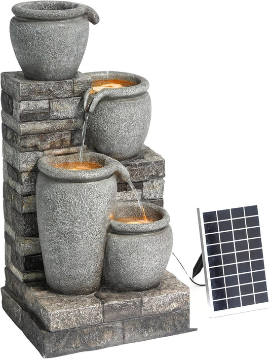 Teamson Home 4 Lagen Zonneenergie Fontein Grijs voor Tuin en Patio