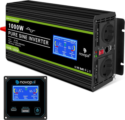 Omvormer 24V Naar 230V – Spanningsomvormer – Auto Omvormer – Inverter – Zuivere Sinus Omvormer – 1000W Continu Vermogen – 2 Stopcontacten En USB-Poort