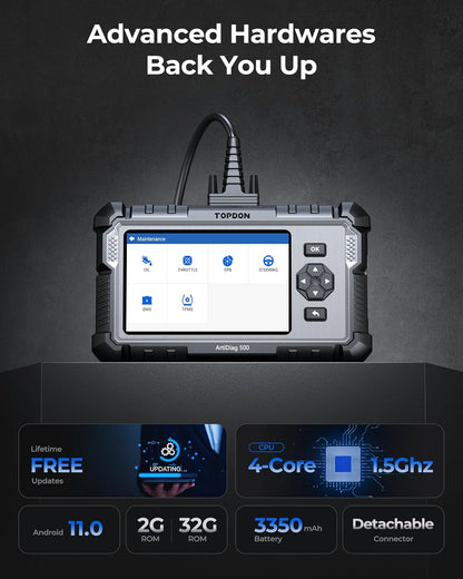 TOPDON OBD2 Code lezer Scanner ArtiDiag500, Motor ABS SRS Transmissie Auto Diagnostische Tool voor alle auto's, 6 Reset Services voor Olie/SAS/TPMS/ETS/BMS/Rem, Wi-Fi Gratis Update