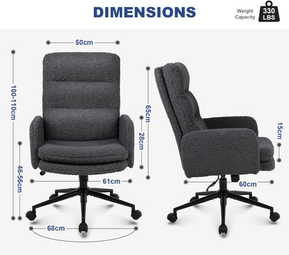 Youhauchair Bureaustoel met hoge rugleuning, bureaustoel van imitatiebont met verstelbare hoogte, comfortabele kaptafel van kasjmier, ergonomische bureaustoel voor thuis, donkergrijs