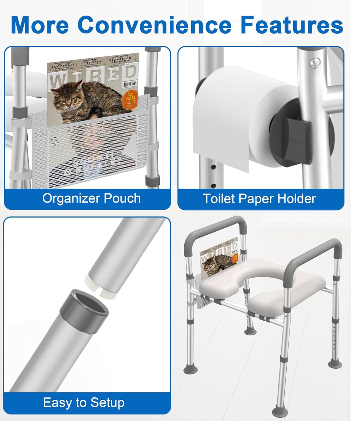 HOMLAND Verhoogde toiletbril met handgrepen, toiletverhoger voor senioren met verstelbare hoogte en breedte, Handicap verhoogde toiletbril voor ouderen, zwanger, geschikt voor elk toilet