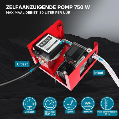 Bio dieselpomp stookoliepomp zelfaanzuigend 230V/750W 80l/min automatisch pistool overhevelingspomp