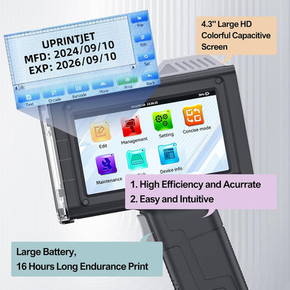 Draagbare Inkjetprinter – Inkjetcoderingsmachine, Inkjetcoder, Codeerprinter, Codering Printer – Sneldrogende Zwarte Inktcartridge – 4,3 Inch Touchscreen