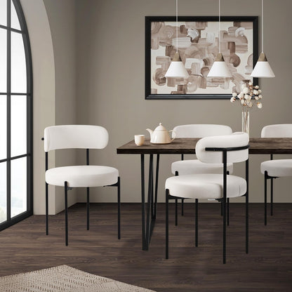 Eetkamerstoelen – Keukenstoelen – Woonkamerstoelen – Beklede Stoelen – Lounge Stoelen – Set Van 4 – Teddy Stof Wit – Ergonomisch Zithoogte 49 cm