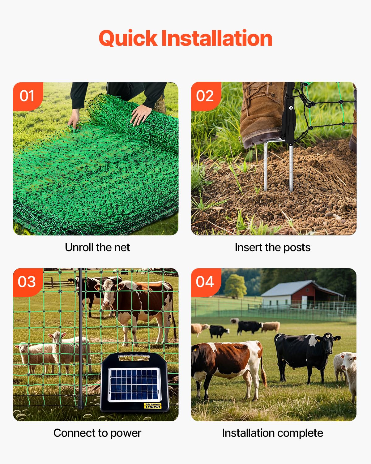 VEVOR Weidehek 1,27 x 50 m, schapennet met palen en haringen, draagbare omheining voor geiten, herten, varkens, tuinhonden, tuin, boerderijen