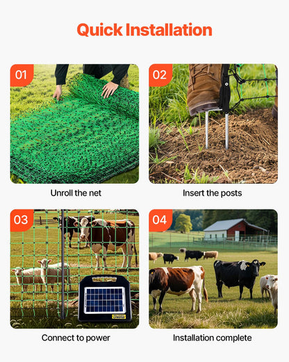 VEVOR Weidehek 1,27 x 50 m, schapennet met palen en haringen, draagbare omheining voor geiten, herten, varkens, tuinhonden, tuin, boerderijen