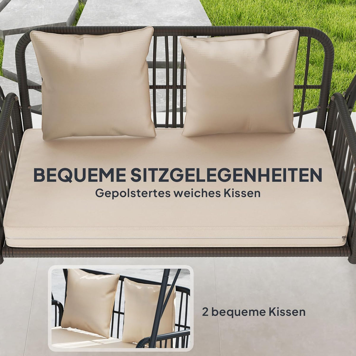 Garden Swing Rattan for 2 People, Up to 240 kg, with Canopy