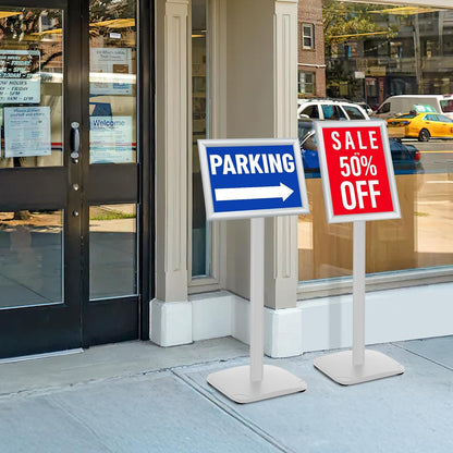 Schildstandaard Display – Posterstandaard – Infostandaard – Menustandaard – Bordstandaard – Zilver, Set van 3 – DIN A4 – 360° Draaibaar en 180° Kantelbaar – Zware Metalen Voet van 2,6 kg