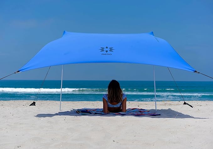 Neso tenten strandtent met zandanker, draagbare luifel zonnescherm - 2,1 mx 2,1 m - gepatenteerde versterkte hoeken (Maagdenpalm blauw)