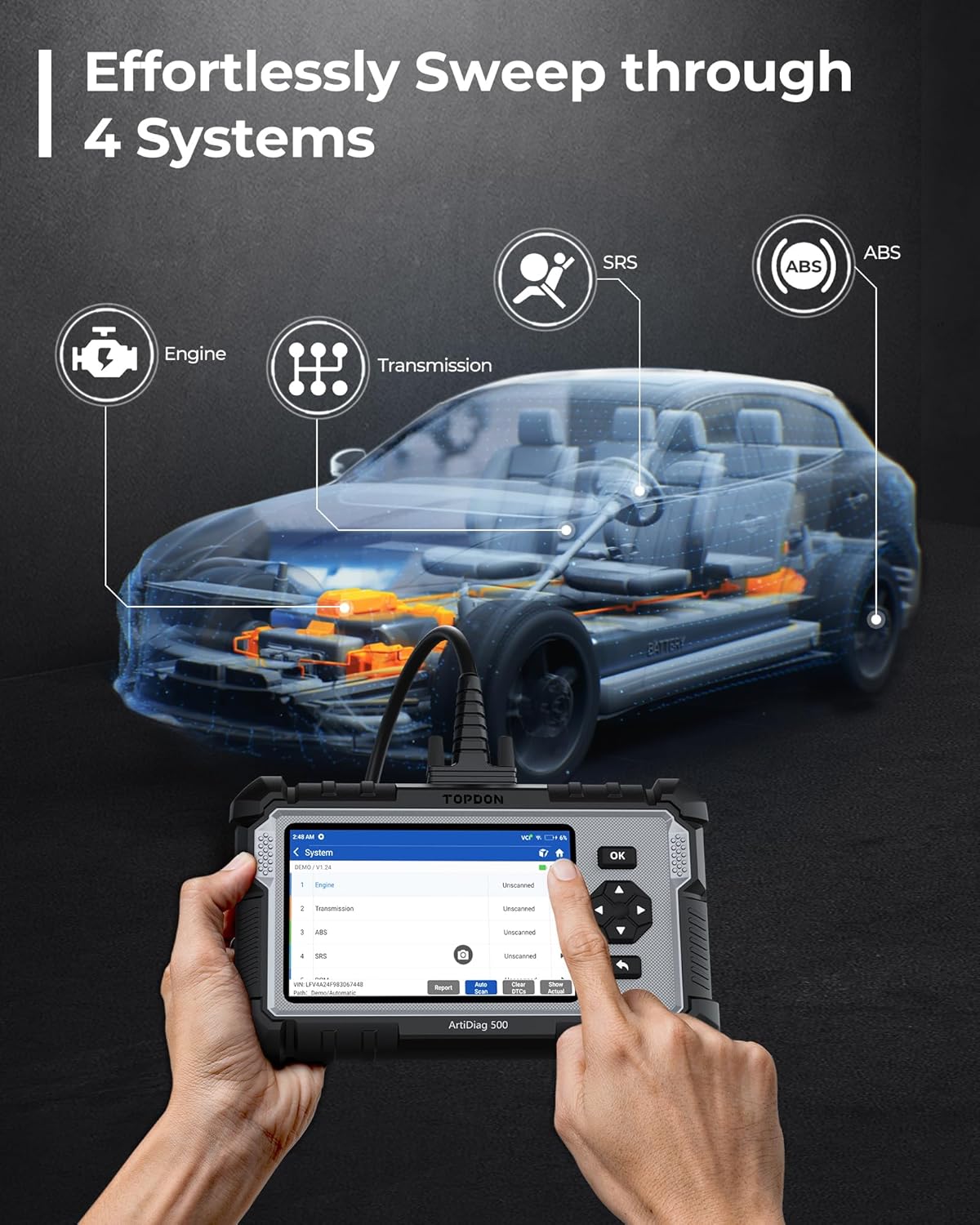TOPDON OBD2 Code lezer Scanner ArtiDiag500, Motor ABS SRS Transmissie Auto Diagnostische Tool voor alle auto's, 6 Reset Services voor Olie/SAS/TPMS/ETS/BMS/Rem, Wi-Fi Gratis Update