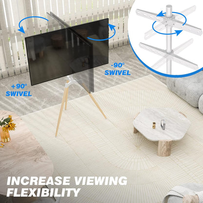 RFIVER Statief ezel tv-standaard voor 32-65 inch LED LCD OLED-scherm - Draaibaar en in hoogte verstelbaar houten tv-vloerstandaard - Max VESA 400x400mm - Max belasting 35kgs - wit