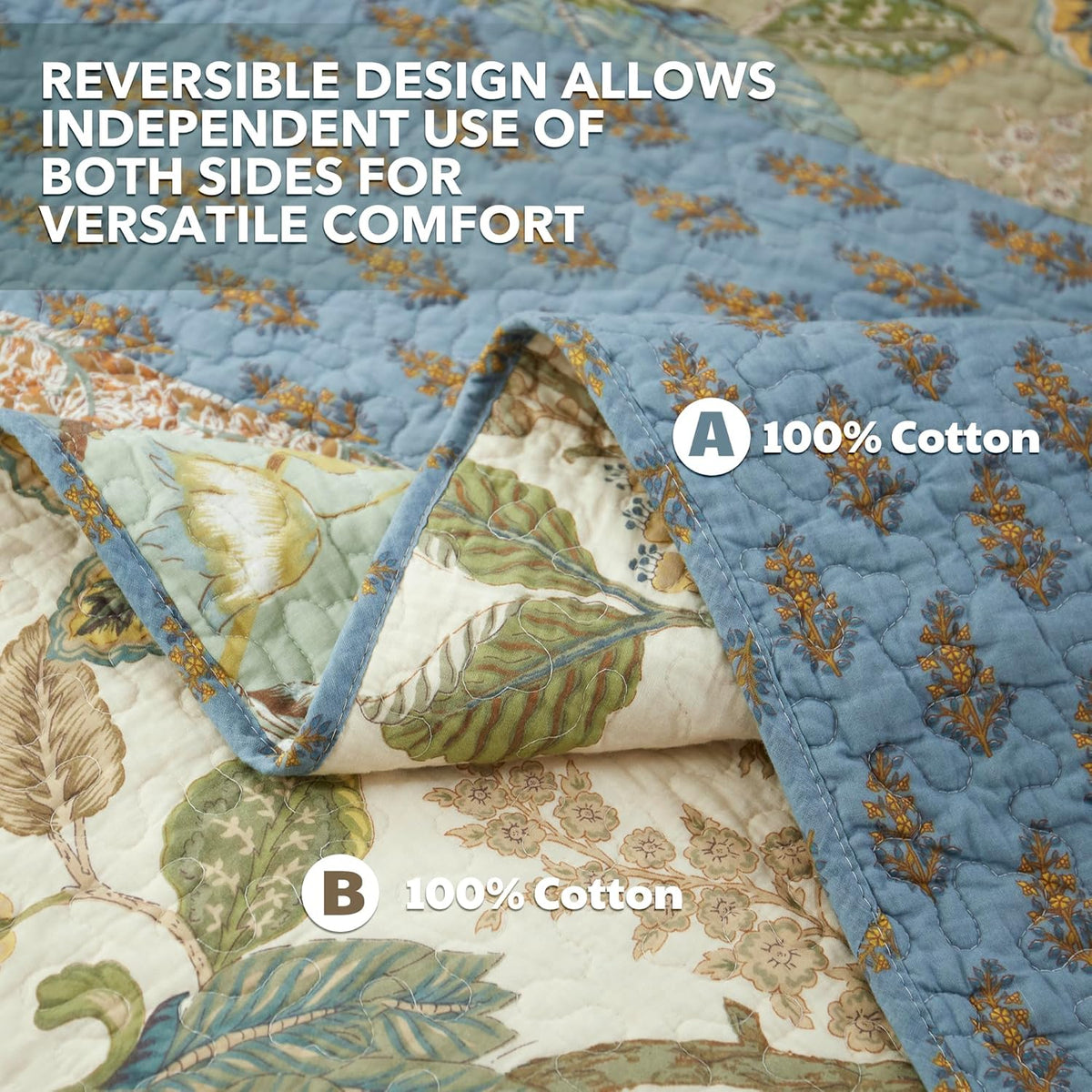 NEWLAKE Bedsprei Quilt Set met Echt gestikt Borduurwerk, Boheemse Bloemen Patroon, King Size