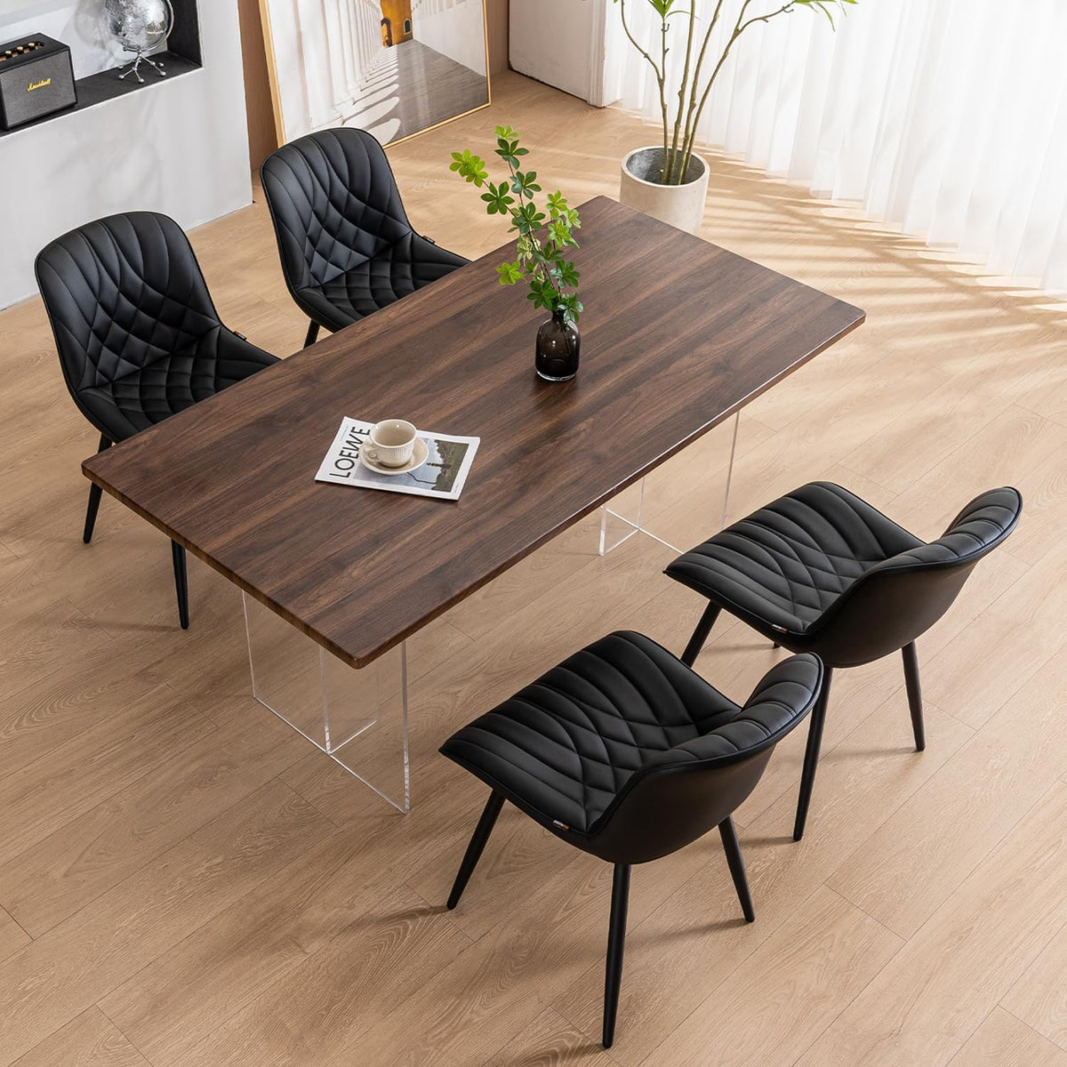 YOUNIKE Dining Room Chairs Set of 2 Faux Leather Comfortable Upholstered Chair with Metal Legs Dining Room Chairs Living Room Chair with Backrest - QUORE