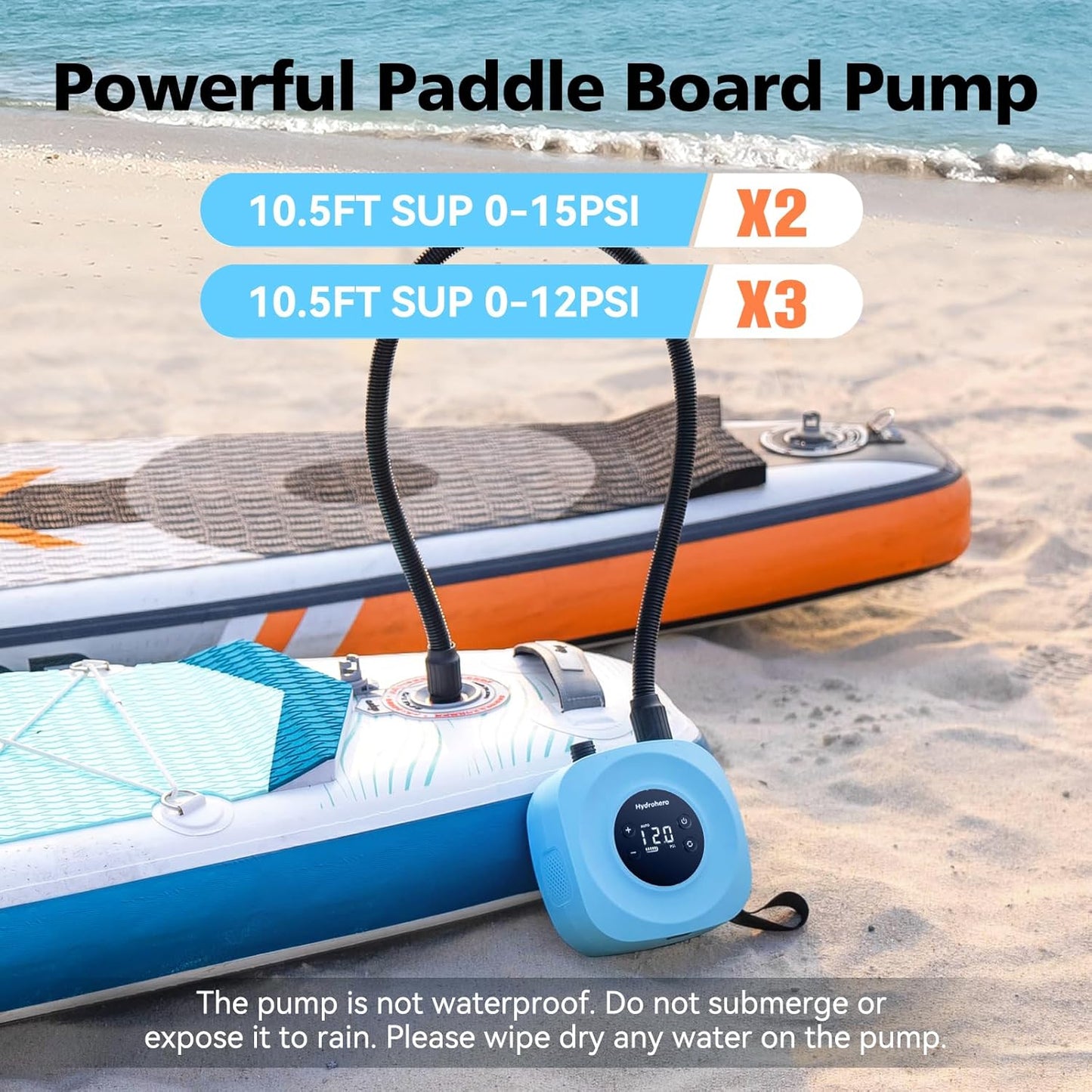 Hydrohero Elektrische Paddleboard Pomp, Oplaadbare 20PSI Hoge Druk SUP Pomp, Intelligente Dubbele Fase Inflatie & Deflatie, Auto-afslag voor Stand Up Paddleboards, Surf Kite, Tent, Boot