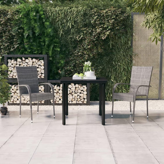 Eetkamerset voor de tuin, 3-delig, grijs en zwart, eetkamerset, eetkamer voor buiten, tuinmeubelen - QUORE