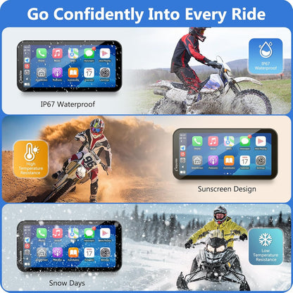 Motorfiets Display – Motorfiets Navigatie – Motorfiets Scherm – Motorfiets Autoradio – Draadloos CarPlay & Android Auto – 6,3-inch HD IPS Touchscreen – Dubbele 1080P Dashcam Voor & Achter