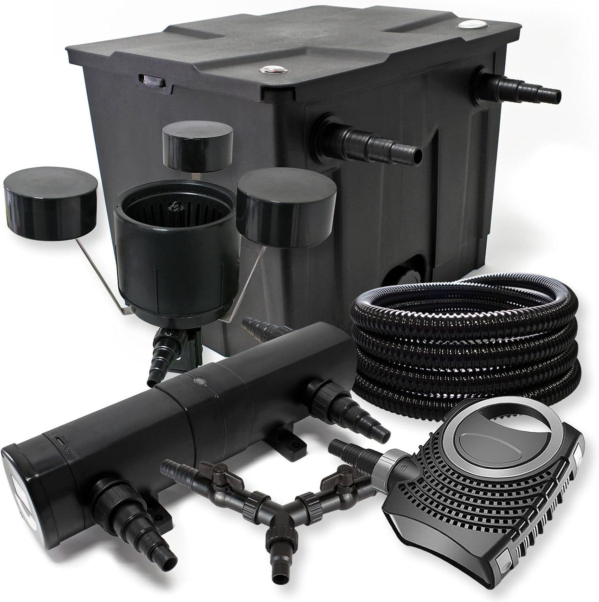 Filterset voor vijvers van 12.000 l met UVC 36 W NEO8000 pomp 40 W slang 25 m skimmer CSP250