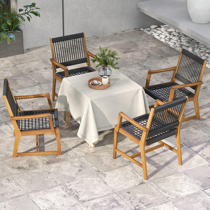 FANTASK Terrasstoelen van acaciahout met vlechtwerk, set van 2 balkonstoelen en tuinstoelen met rugleuning en armleuning, voor tuin, terras en balkon, draagvermogen 160 kg
