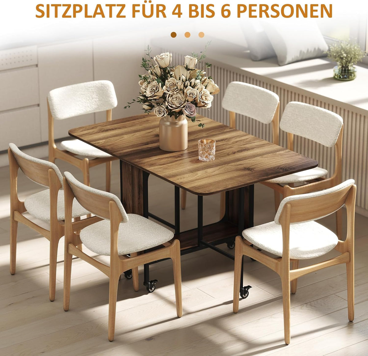 Inklapbare Eettafel – Uitklapbare Tafel – Opklapbare Keukentafel – Mobiele Eettafel – Uitbreidbare Tafel – Voor 6 Personen – Met Opbergruimte – Lichtbruin Melamine