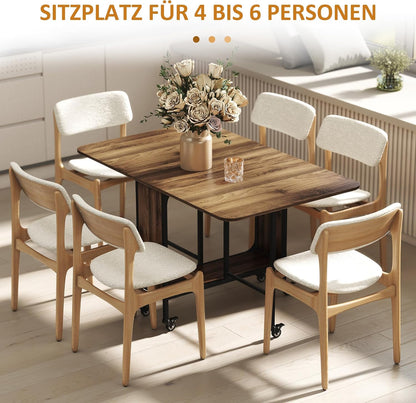 Inklapbare Eettafel – Uitklapbare Tafel – Opklapbare Keukentafel – Mobiele Eettafel – Uitbreidbare Tafel – Voor 6 Personen – Met Opbergruimte – Lichtbruin Melamine