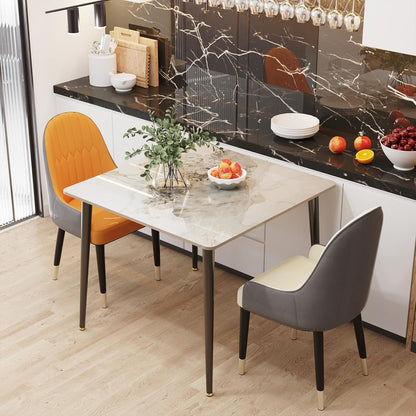 FATIVO Eettafel, kleine keukentafel, marmer voor 2 personen, eetkamertafel, eenvoudig, woonkamer, eettafel, hoogglans, tafels voor eetkamer, restaurant, metalen tafelpoten, 80 x 80 cm, Scandinavisch