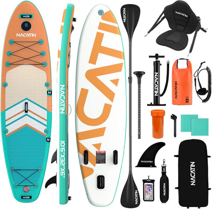 <font dir="auto" style="vertical-align: inherit;"><font dir="auto" style="vertical-align: inherit;">        NACATIN Inflatable stand-up paddle boards 10'6 inch with adjustable paddle, travel backpack, pump, waterproof bag 10L, leash, accessories included