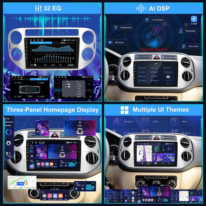 [4+64G] Android Car Radio for VW Tiguan 2006-2016 with Wireless Carplay and Android Car - 9 Inch IPS 1280 * 720P Touch Screen Car Radio with AI DSP, EQ, SWC, GPS + AHD Rear View Camera