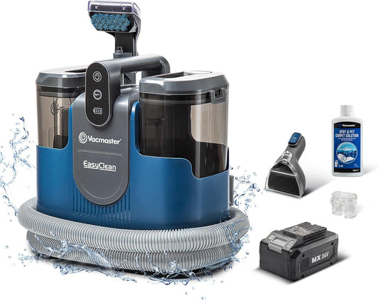 Vacmaster Draadloze wasstofzuiger, tapijtreiniger, vlekreiniger voor tapijten, tapijten, kussens, trappen en auto's, nat-droogzuiger, sterke zuigkracht, water, wassen, ontsmetting, 15 kpa 24 V