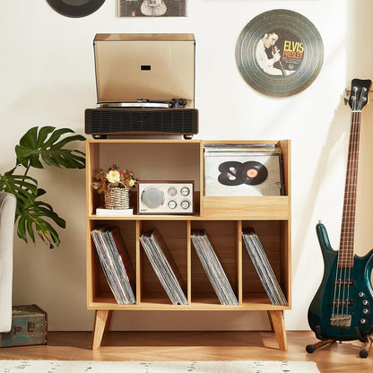 Draaitafelstandaard Houten – Platenspelerstandaard – Vinyl Opbergkast – Platenkast – Muziekmeubel – Voor Meer Dan 300 Vinylplaten – 4 Brede Vakken