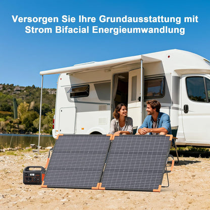 Bifaciaal draagbaar zonnepaneel van 100 W, voor krachtcentrales, 20 V, opvouwbare zonne-oplader met IP68-waterdichtheid, 23,5% hoog rendement met 2 versterkte steunen, voor kamperen en campers